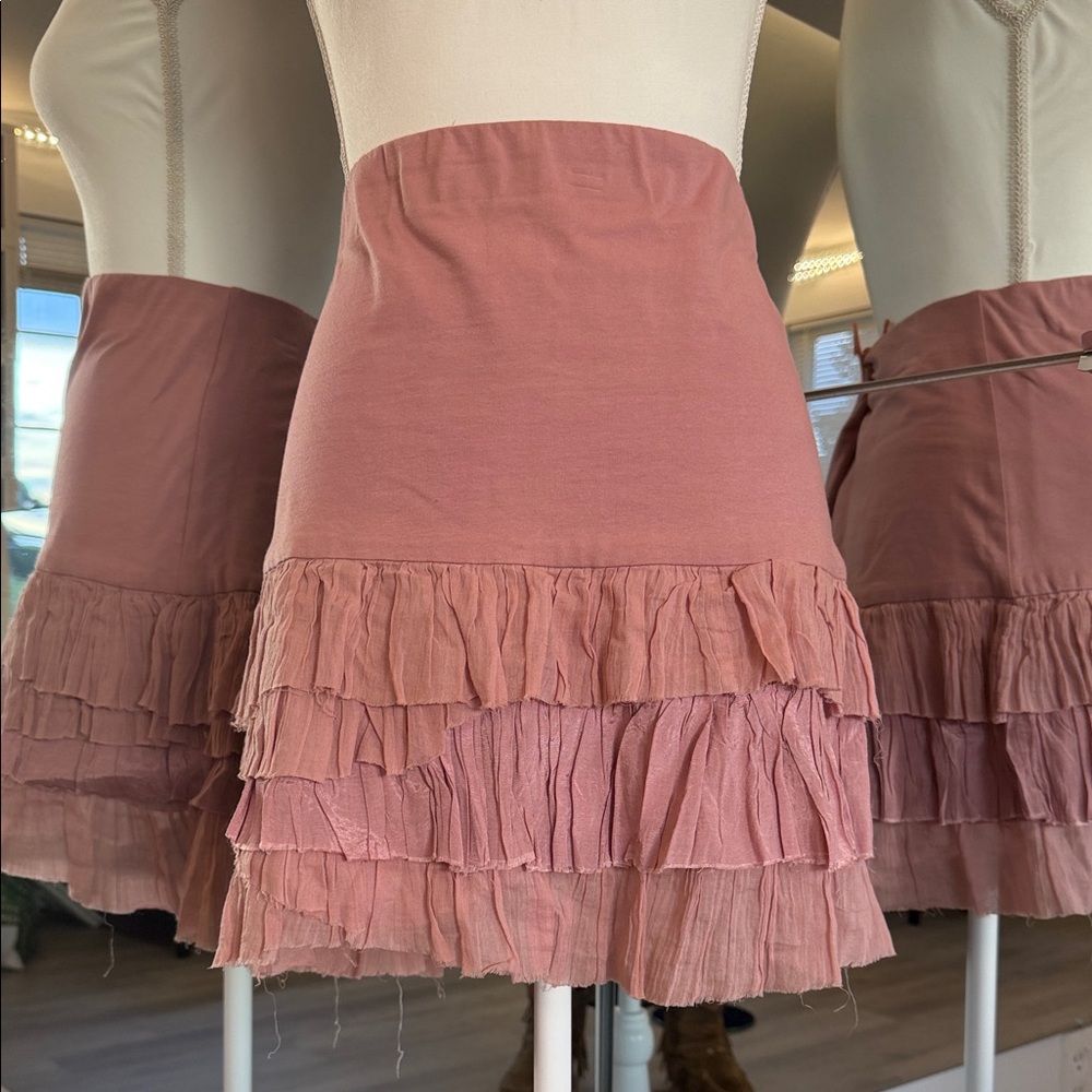 Free People Dusty Rose Ruffle Tiered Mini Skirt